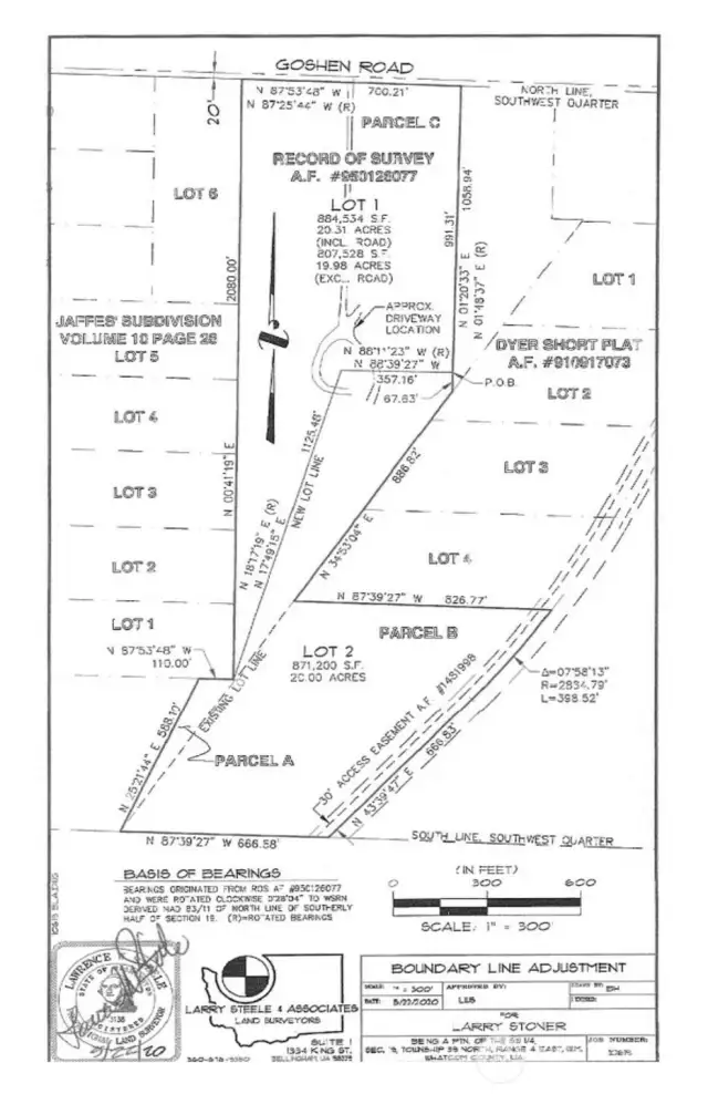 This is the plat map after the Boundary Line Adjustment.  Property for sale is Lot 2