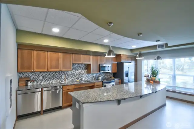 Community room has a full kitchen for pot lucks and special events.