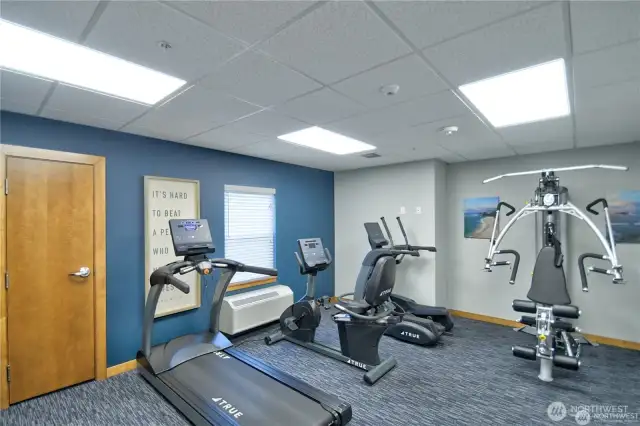 Exercise room for those who like this convenience; others walk across the street to the YMCA.