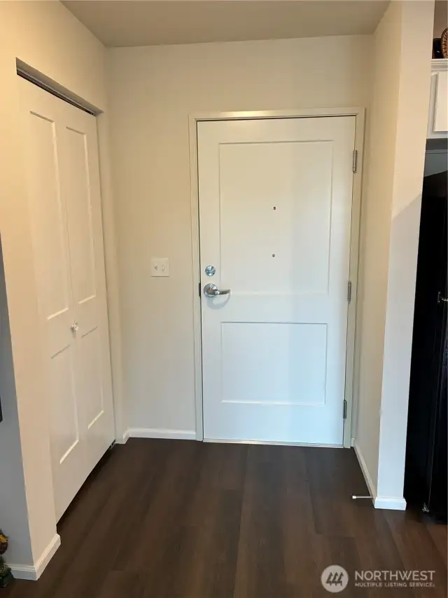 Entry closet to great room style open floor plan suite