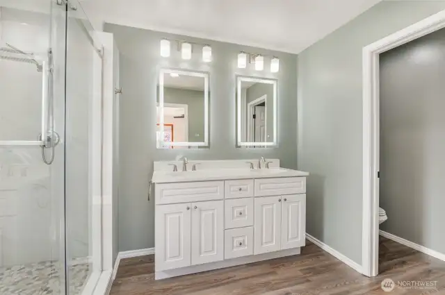 Primary suite luxury spa-bath. LED Mirrors w/defogger!
