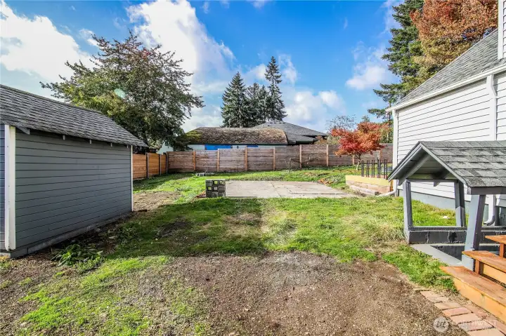 South side of yard, cellar on right contains furnace.