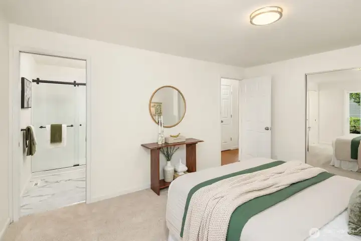 Sneak peak of three quarter ensuite primary bath with walk in shower. Additional photo coming soon