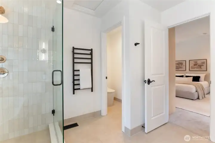 Towel warmer and "smart toilet" with bidet