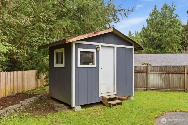 Shed stays and is great for storing outdoor and yard items