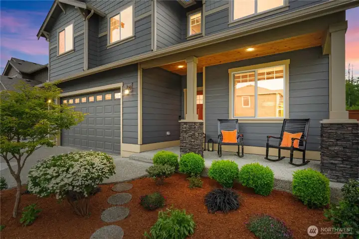 Modern family home in Snohomish County with landscaped entry and covered front porch Modern family home in Snohomish County with landscaped entry and covered front porch