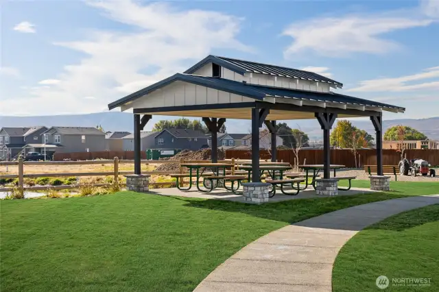 Covered picnic tables at the park