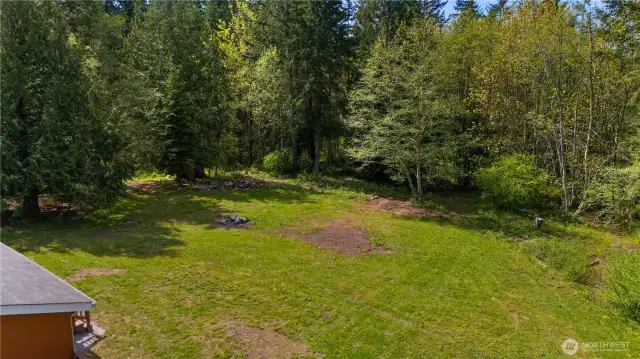 2 thirds of the back yard is level.