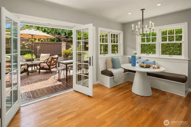 Perfect for entertaining. French doors lead to South facing patio.