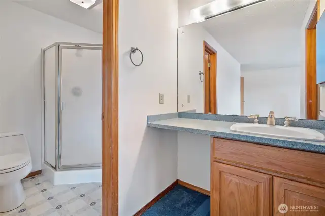 Primary bathroom with shower and vanity