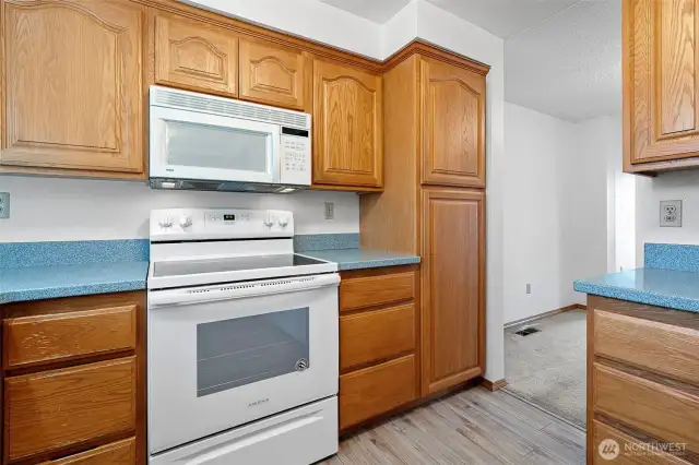 Updated kitchen opens to dining area