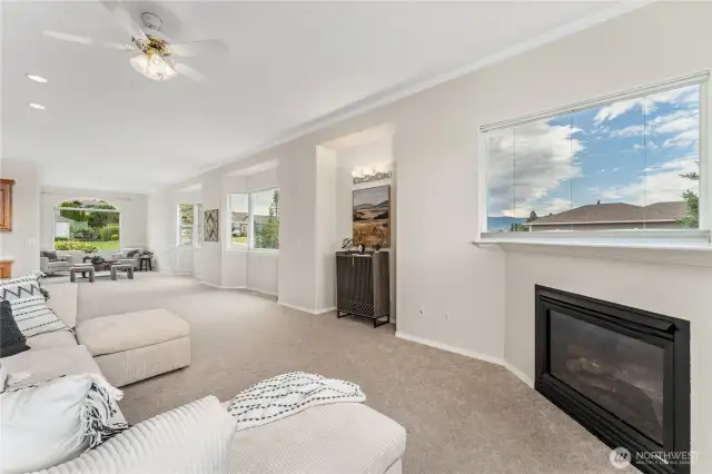 Open concept living with fireplace