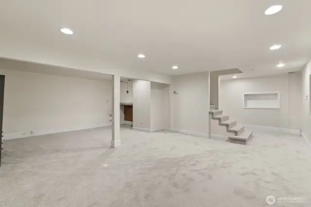 Basement with New Carpet and Fresh Paint.