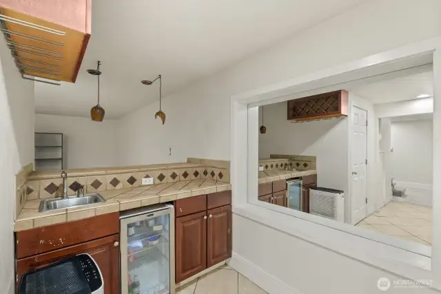 Mini-Fridge, Sink, and Prep Space.