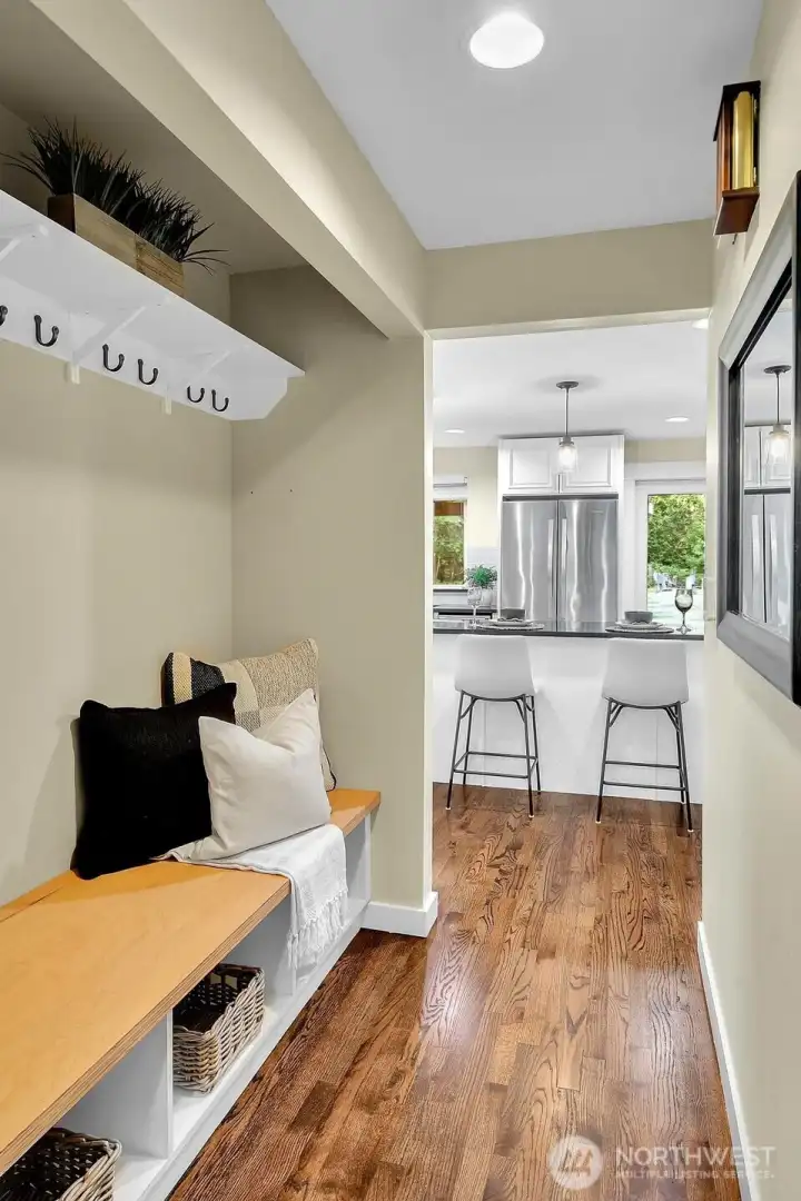 The entry alcove provides convenient storage for your coats, shoes and backpacks.