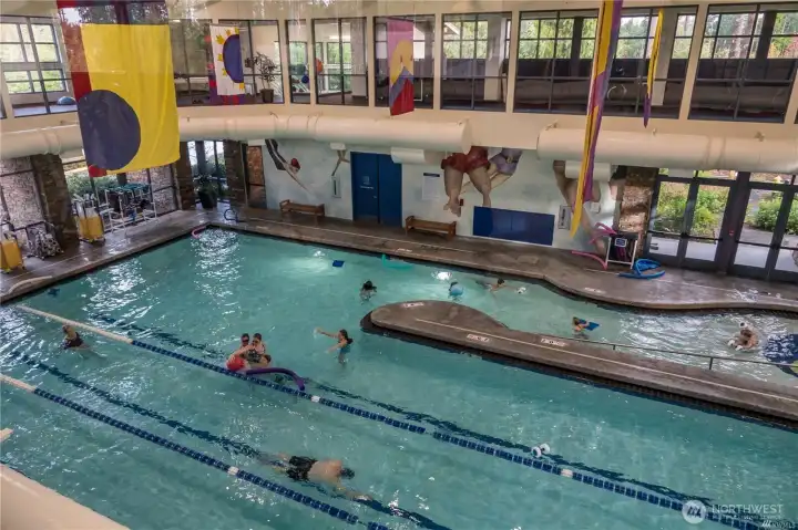 The walk-in swimming pool for lap swim, aerobics, water volleyball, or cooling off on a hot summer day.