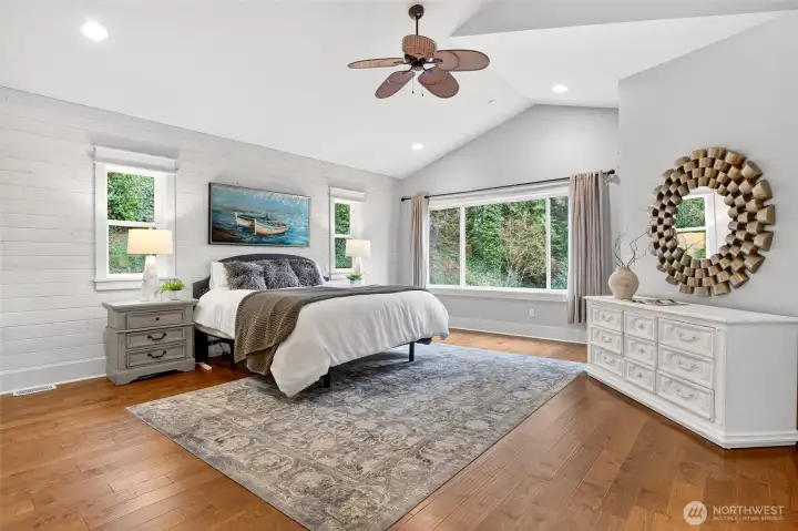 Primary suite features vaulted ceilings and lots of space