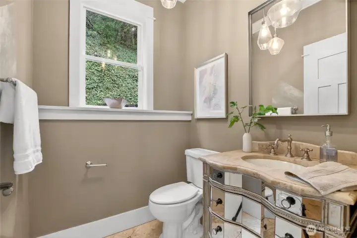 Downstairs bathroom has powder room and separate bath/shower room