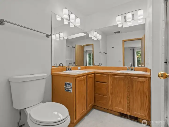 The primary bathroom is adequately sized.