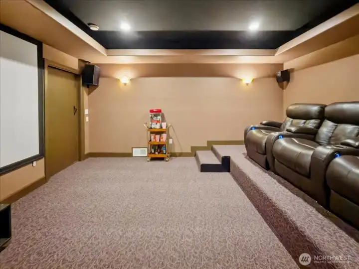 Theater room perfect for movie night or watching sports.