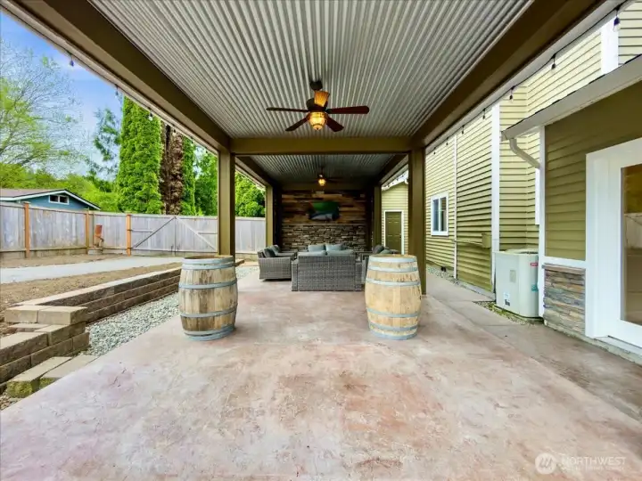 Covered outdoor entertainment area.