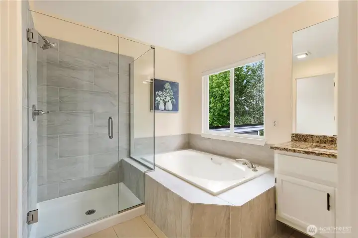 Primary bathroom new shower & tub area