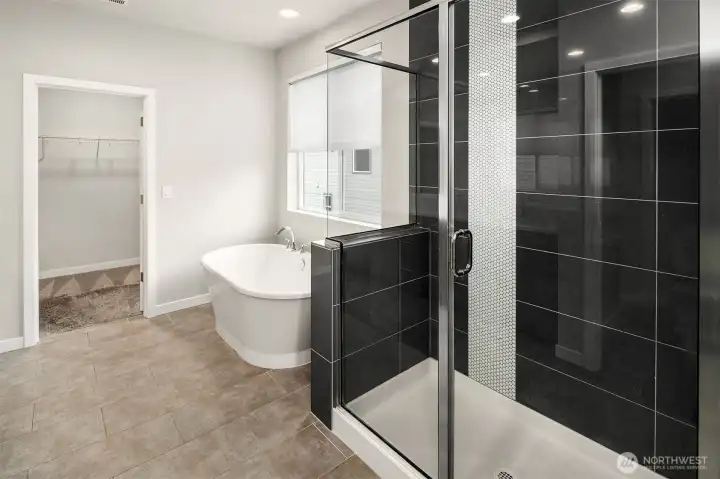 Primary Suite spa like bathroom with walk in closet