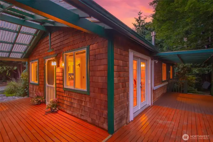 Multiple private decks on the front and side of the home