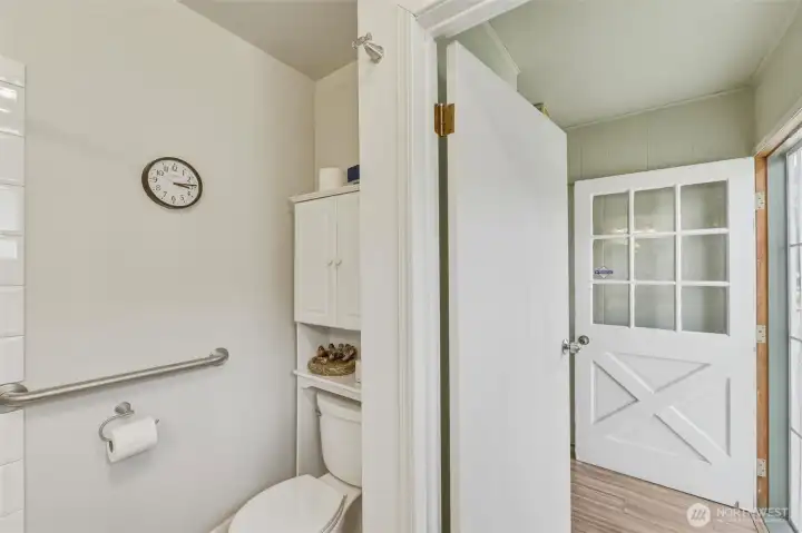 Updated 3/4 bathroom near backdoor.