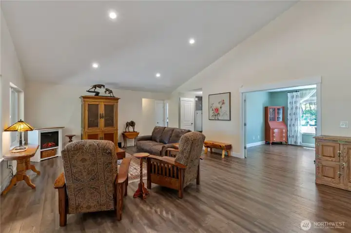 French doors off great room lead to the den/office. Office has a closet and could double as an additional bedroom, if needed. French doors off great room lead to the den/office. Office has a closet and could double as an additional bedroom, if needed.