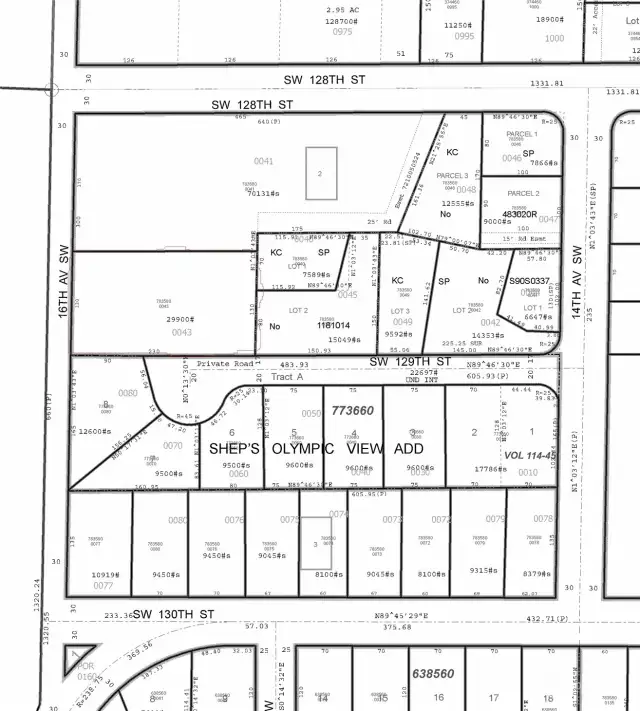 Plat showing lot.  It is the rectangular parcel just to the right of the "16th Ave SW" text in the left center of this map.