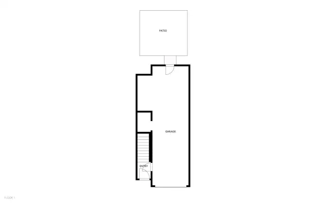 Floor plan showing entry, garage, and patio access
