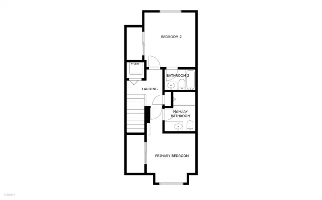 Upper floor layout featuring two bedrooms, each with their own bathroom! Washer and dryer also conveniently located on this floor, no more carrying loads up and down the stairs!