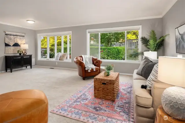 The large family room off the kitchen  is perfect for movie nights with friends