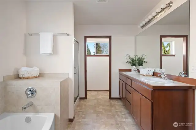 Large primary bathroom with double sinks