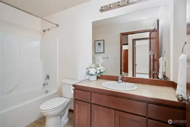 Hall bathroom with full bathtub/shower combo