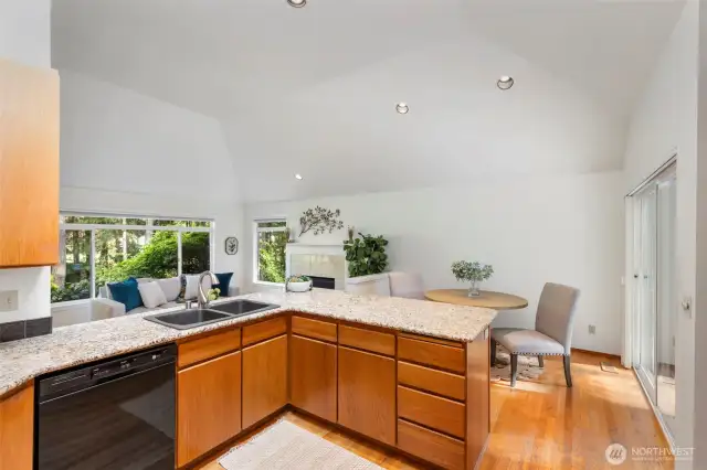 Vaulted ceilings and skylights make the home feel so spacious and light.