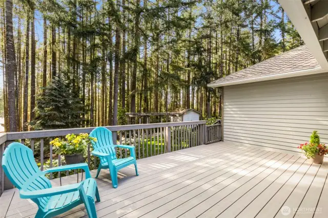 Back deck is fully fenced, gate to the stairs (just a few) to yard.