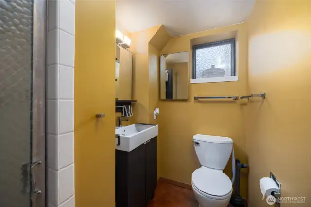 Downstairs bath with walk in shower. There are 2 bedrooms down here also.