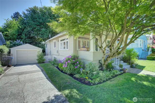 Driveway and detached garage!