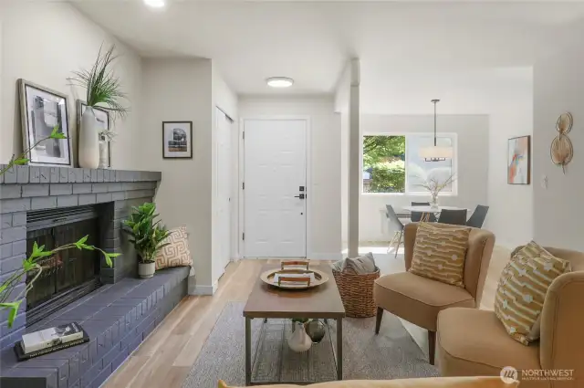 The home is light and bright and fresh, with a lot of green surrounding outside.