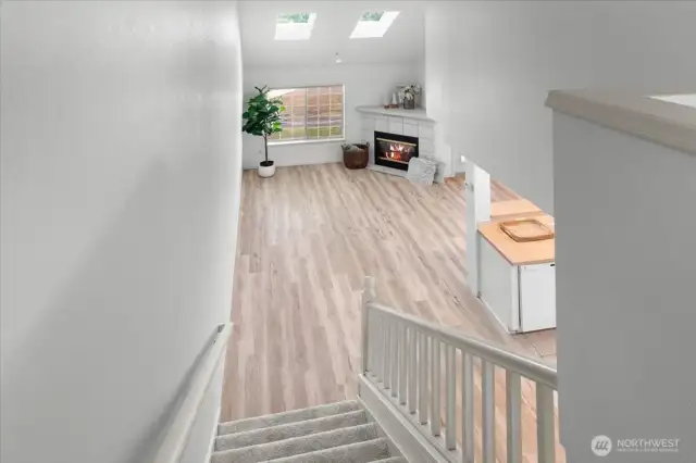 View from upstairs of 2 skylights