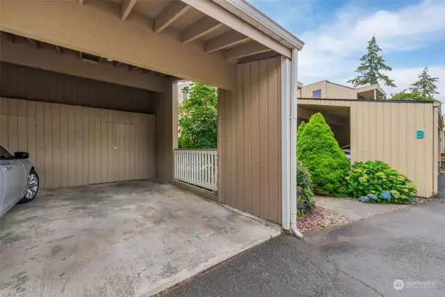 Carport w/ secure storage space.