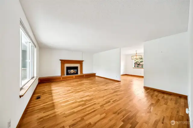 Spacious living room just off the entry. The large window allows the hardwood floors to really show their beauty.