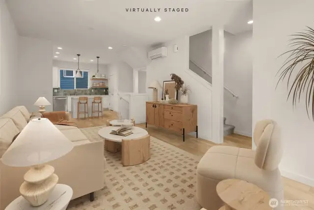 Looking from living area back to kitchen