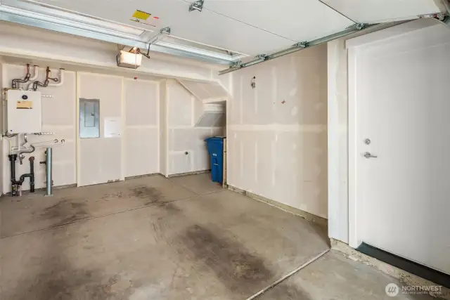 Garage has extra space for storage