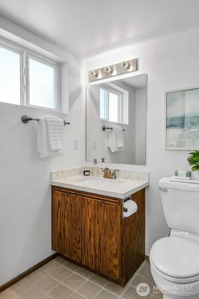 powder room off the den.