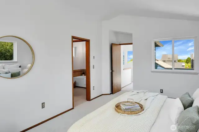 Looking back N towards the primary suite deck with view of the sound.