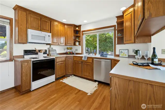 Kitchen with garden views