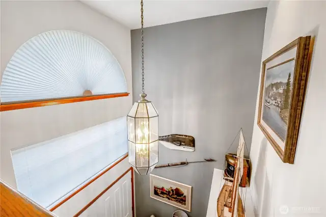 The the front entrance include 20 ft. high ceilings and expansive windows.